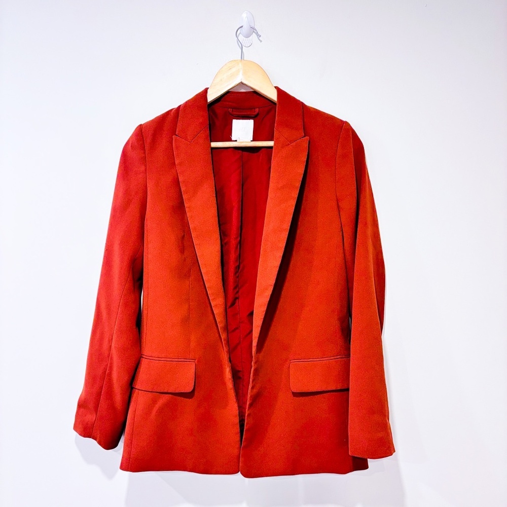 H&M Burnt Orange Blazer Shoulder Pads Tailored Chic Fall Office | Size 2 *‎